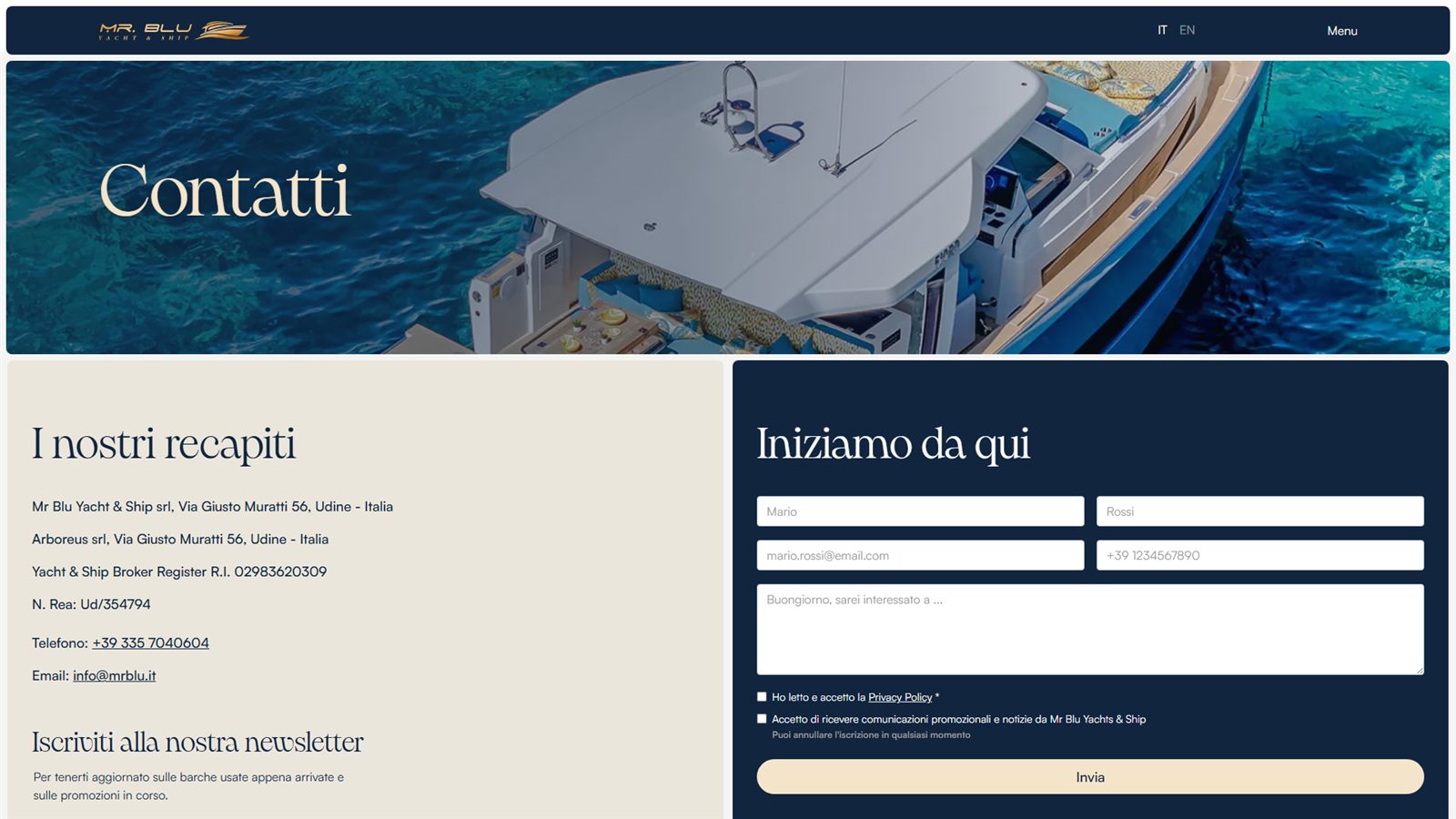 Gabriele Puia - Mr. Blu Yacht & Ship website - Contact page