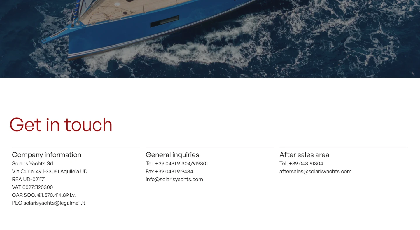Gabriele puia - Solaris Yachts website - Contacts page