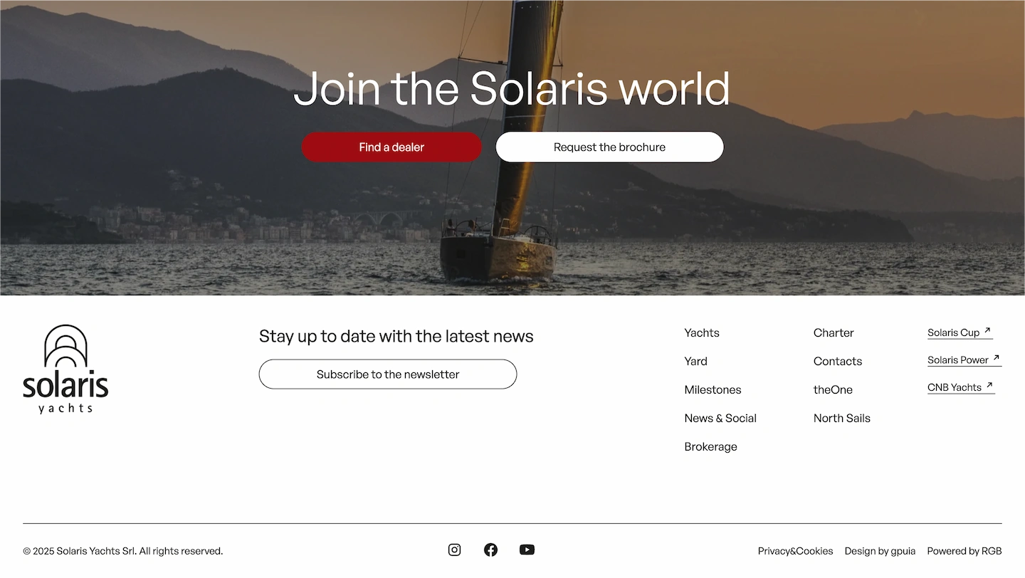 Gabriele puia - Solaris Yachts website - Footer