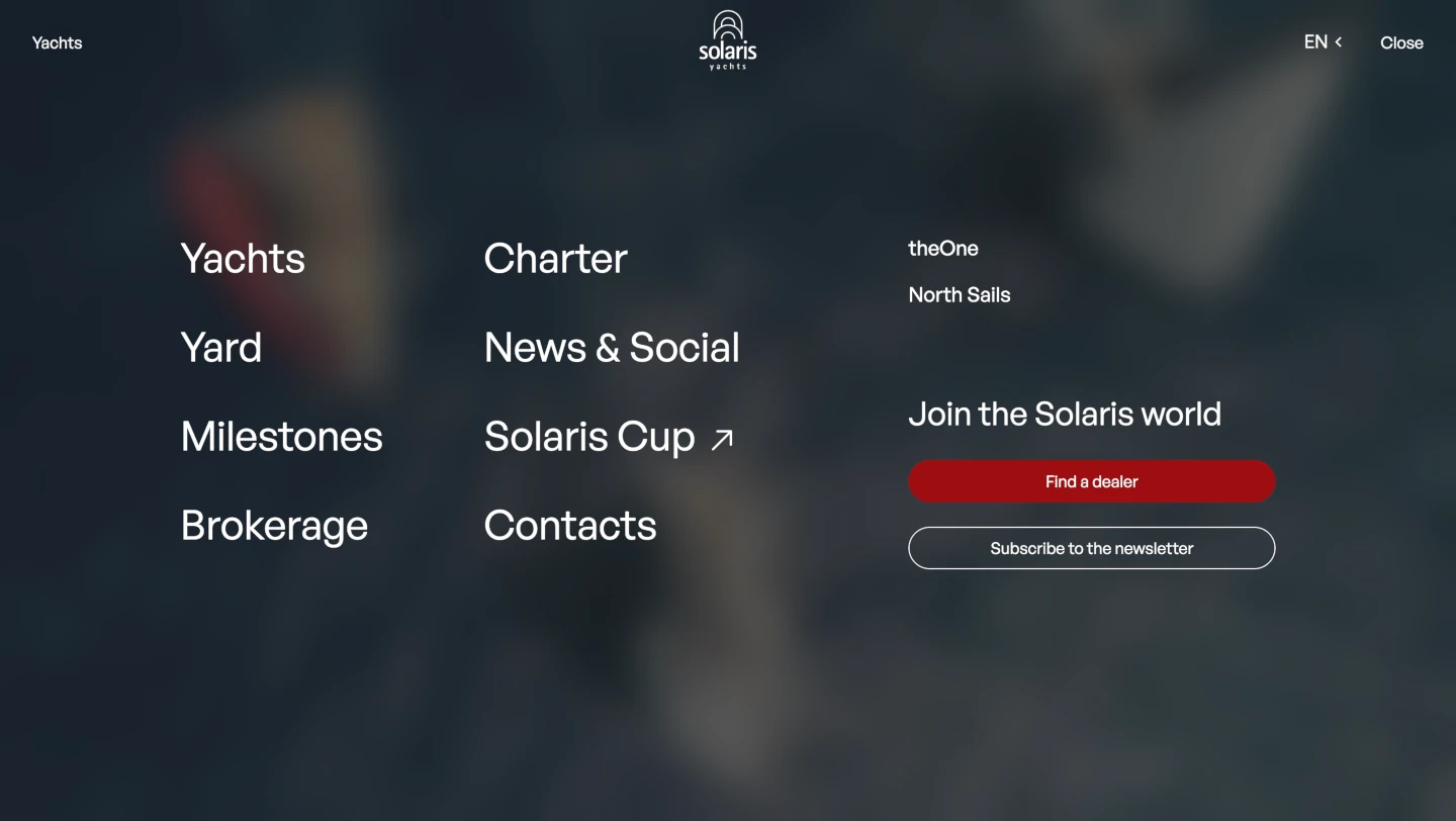 Gabriele puia - Solaris Yachts website - Menu